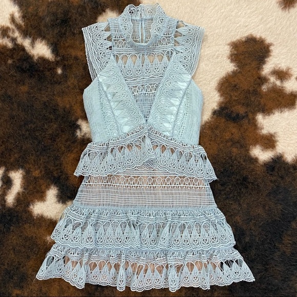 Self-Portrait Teardrop Guipere Paneled Mini Dress - Picture 2 of 8